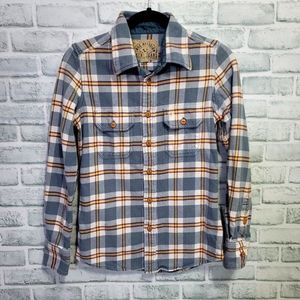 True Religion Mens‎ XXS Indigo Grey Plaid Cotton Flannel Button Front Shirt